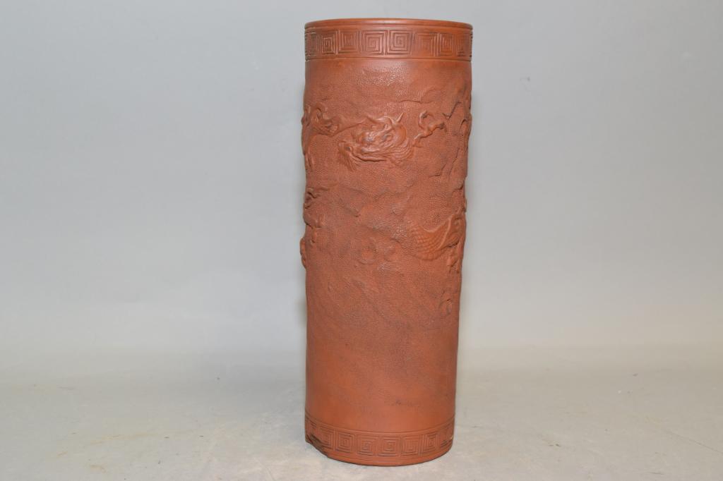 19th C. Japanese Pottery Brush Pot: 19th C. Japanese pottery brush pot. 9.5in.