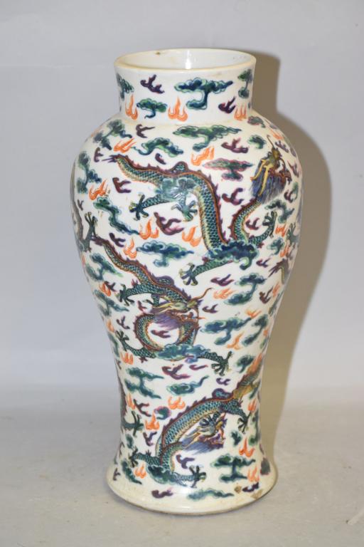Qing Chinese Porcelain Doucai Dragon Mei Vase (1 of 6)