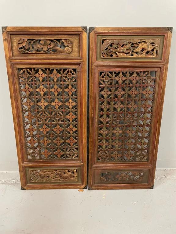 Pr. of Chinese Wood Carved Window Panels (1 of 4)
