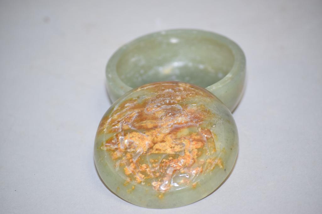 19-20th C. Chinese Greenish Jade Carved Stamp Ink Box (1 of 3)