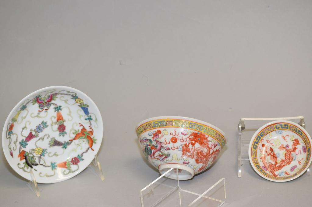 Three 19-20th C. Chinese Porcelain Famille Rose Wares (1 of 4)