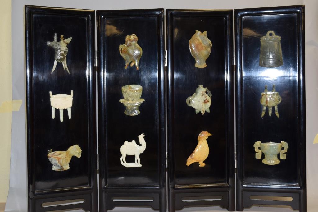Chinese Jade Inlay Lacquer Small Folding Screen (1 of 4)