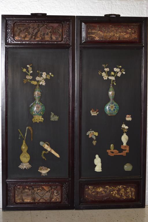 Pr. of Chinese Precious Stone/Cloisonne Inlay Hanging (1 of 4)