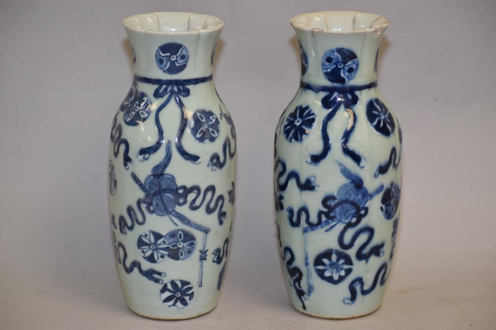 Pr. of 18-19th C. Chinese Porcelain Pea Glaze B&W Vases (1 of 6)