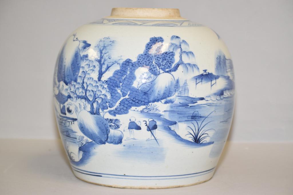 18-19th C. Chinese Porcelain B&W Landscape Jar (1 of 7)