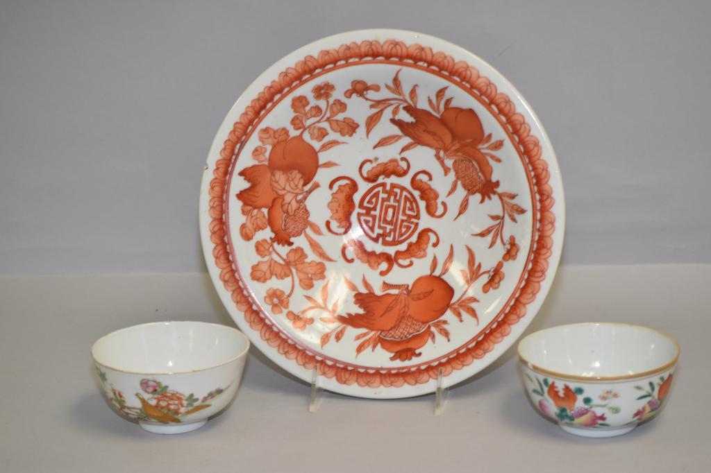 Three 19th C. Chinese Porcelain Iron Red/Famille Rose (1 of 6)