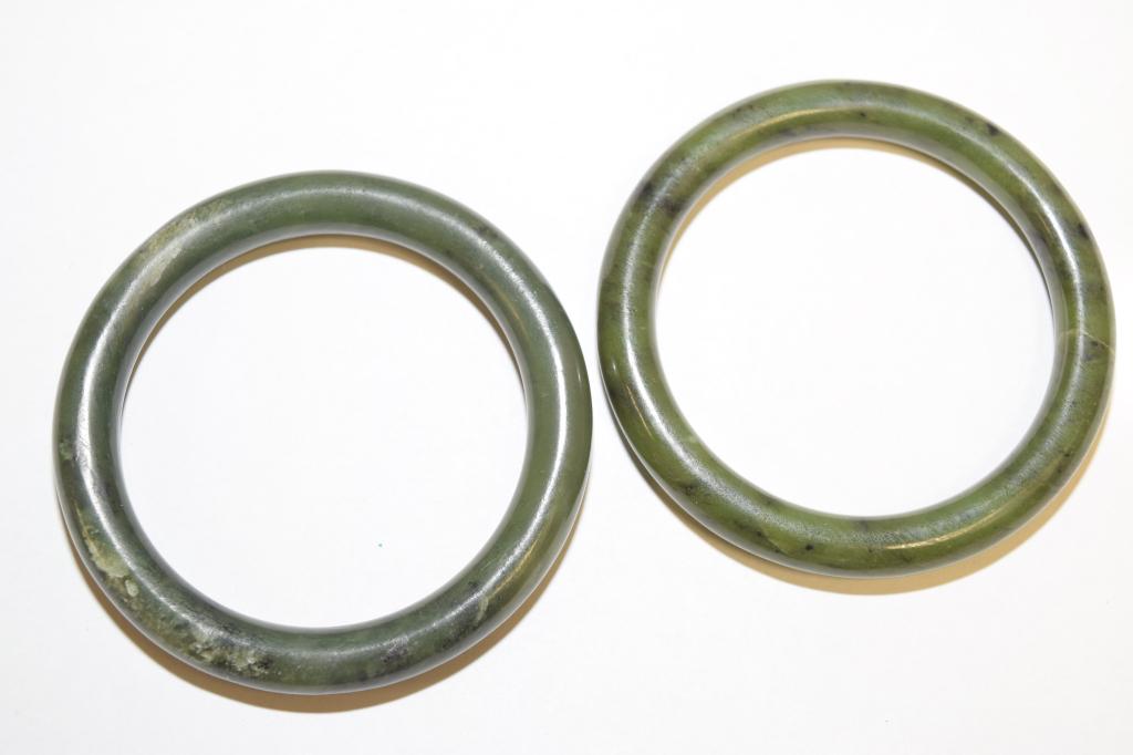 Two Chinese Spinach Jade Bangle Bracelets (1 of 2)