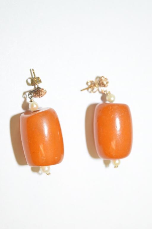Pr. of Chinese Butterscotch Egg Yolk Amber Earring (1 of 2)