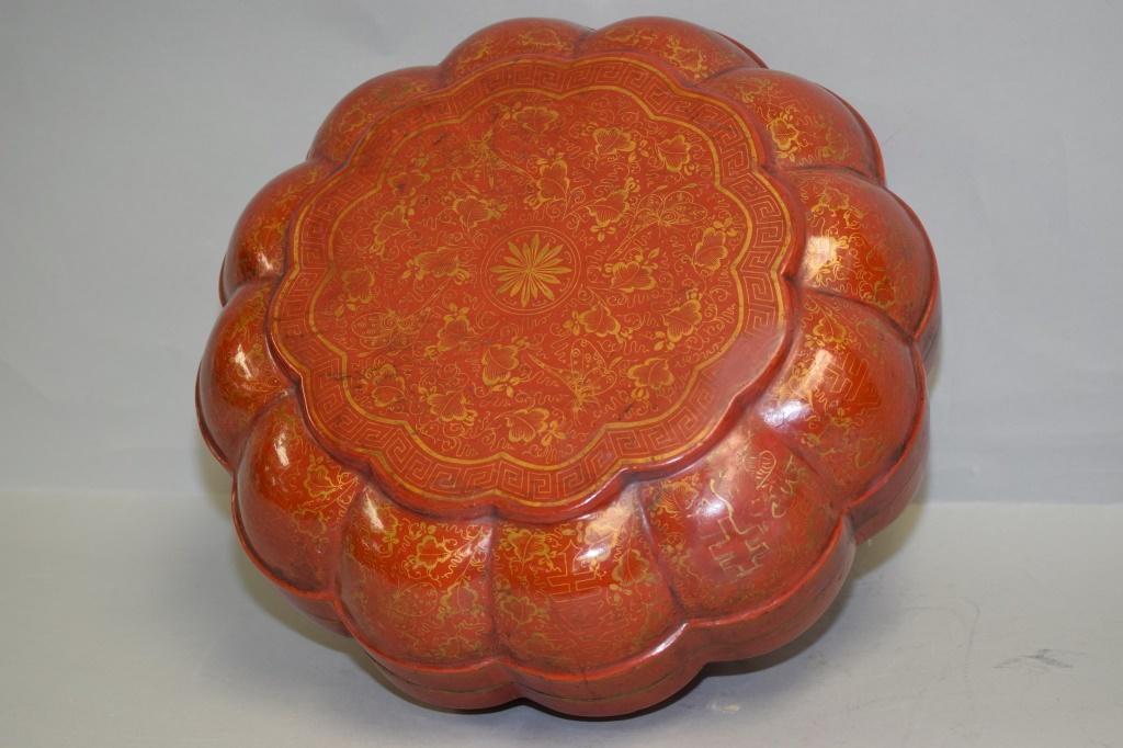 Large Qing Chinese Gold Painted Red Lacquer Box (1 of 4)