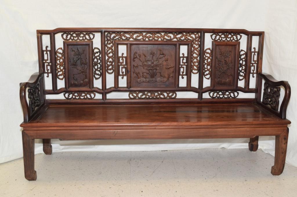 Qing Chinese Hongmu Carved Long Sofa Chair (1 of 10)