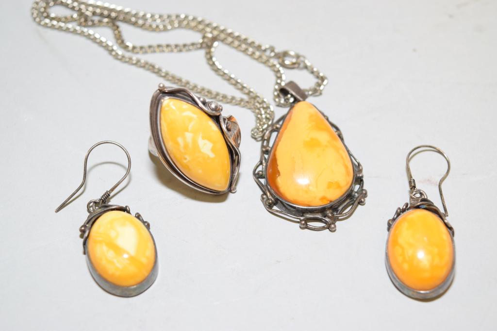 Set of Chinese Butterscotch Egg Yolk Amber Jewelry (1 of 3)