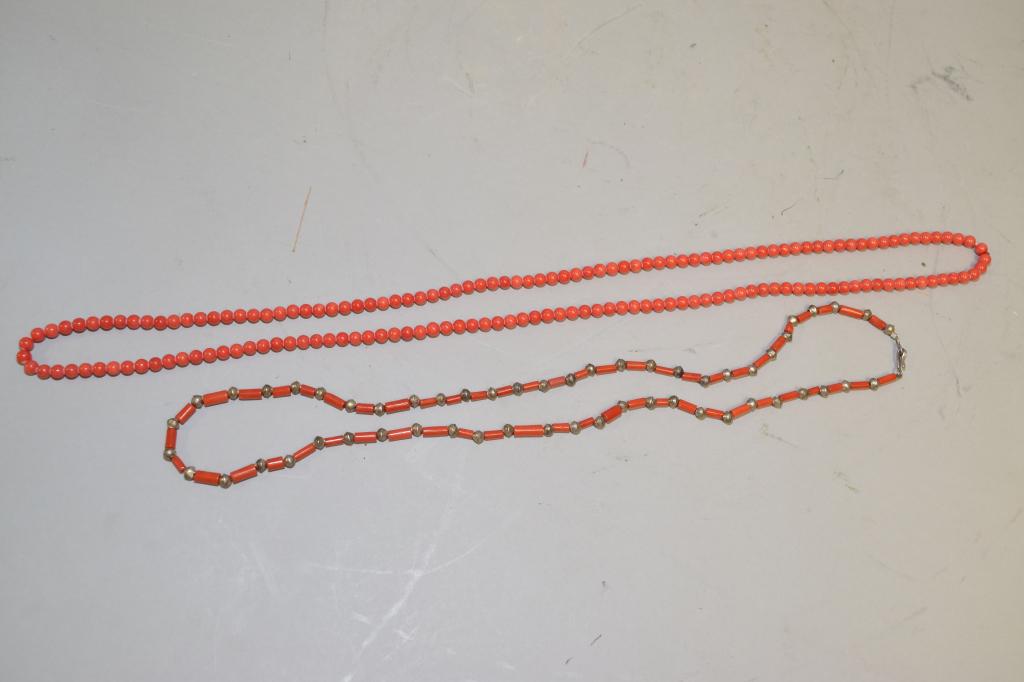 Two Chinese Red Coral Bead Necklaces (1 of 3)