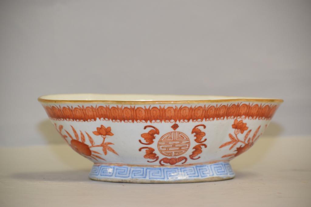 19th C. Chinese Porcelain Iron Red Oval Bowl (1 of 3)