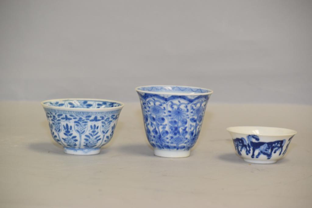 Three 18-19th C. Chinese Porcelain B&W Cups (1 of 8)