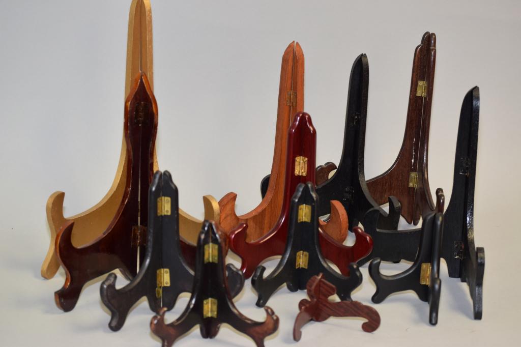 Group of Chinese Wood Carved Plate Holders: Group of Chinese wood carved plate holders. Size varies.