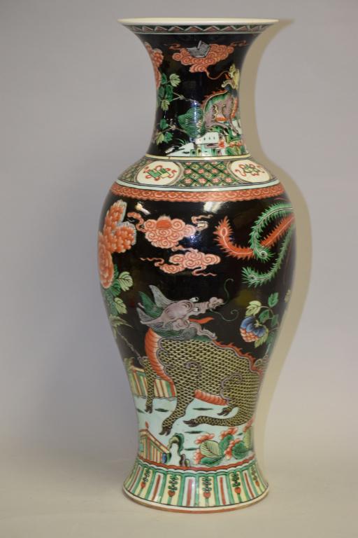 Large 19-20th C. Chinese Porcelain Famille Noir Vase (1 of 10)