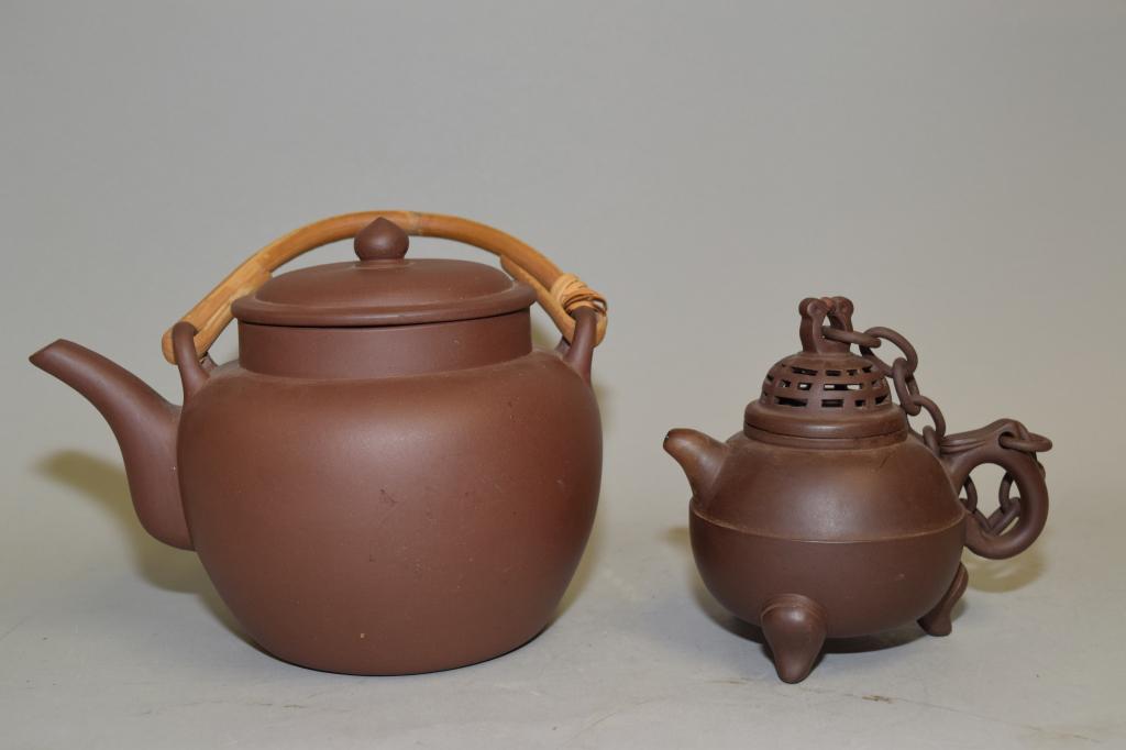 Two Chinese YiXing ZiSha Teapots, Marked (1 of 6)