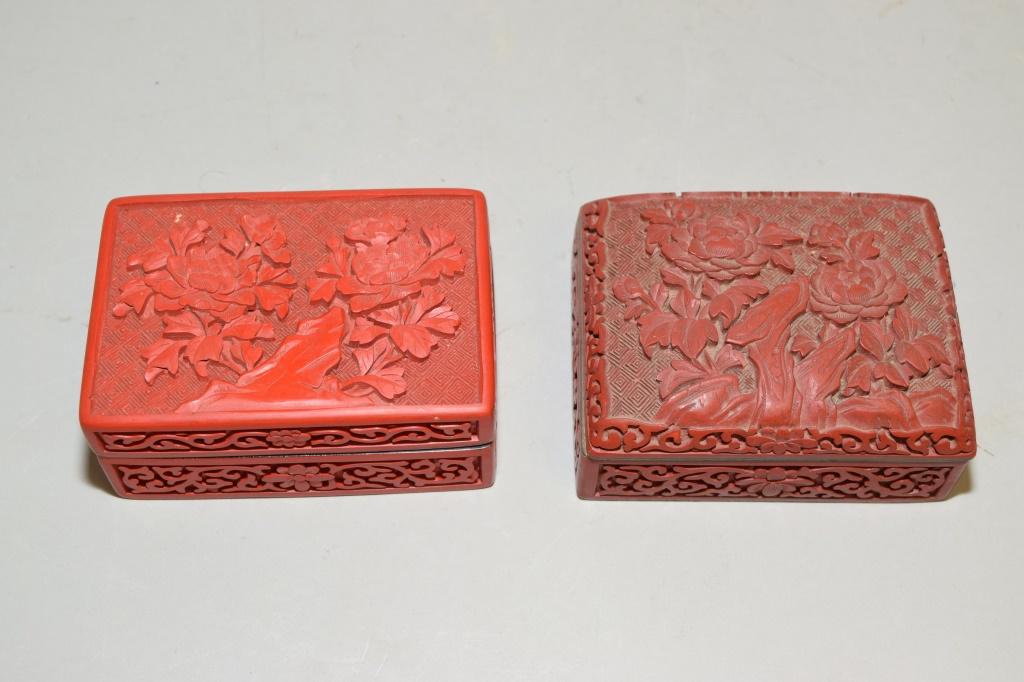 Two Chinese Cinnabar Carved Boxes (1 of 3)