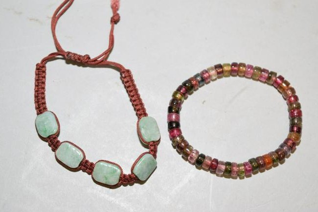 Two Chinese Jade/Tourmaline Bracelets (1 of 2)