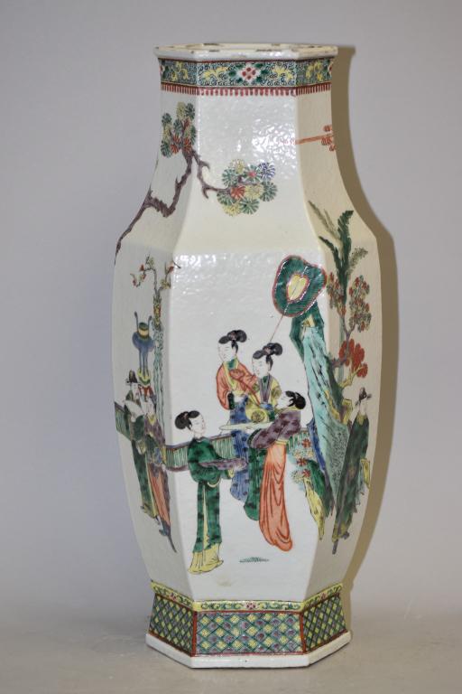 Qing Chinese Porcelain Wucai Hexagonal Vase (1 of 9)