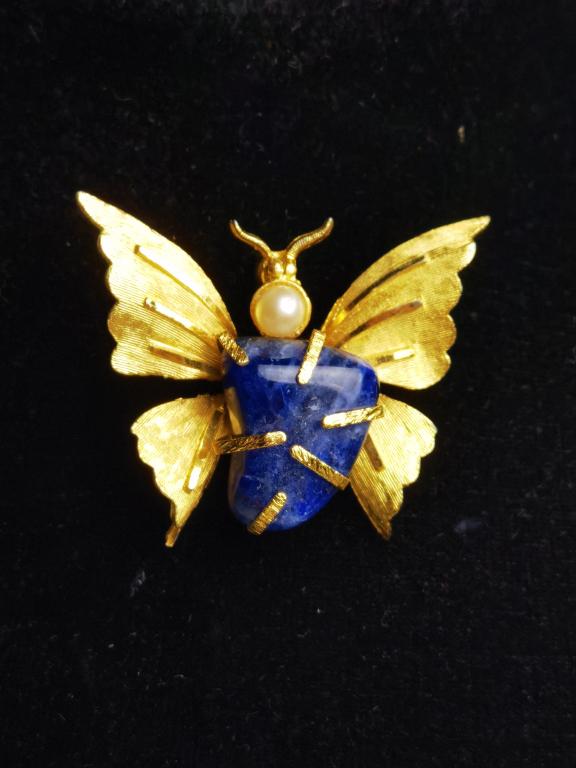 Vintage B.S.K. Lapis Lazuli Butterfly Brooch: Vintage B.S.K. Lapis Lazuli Butterfly Brooch. 1.5in.