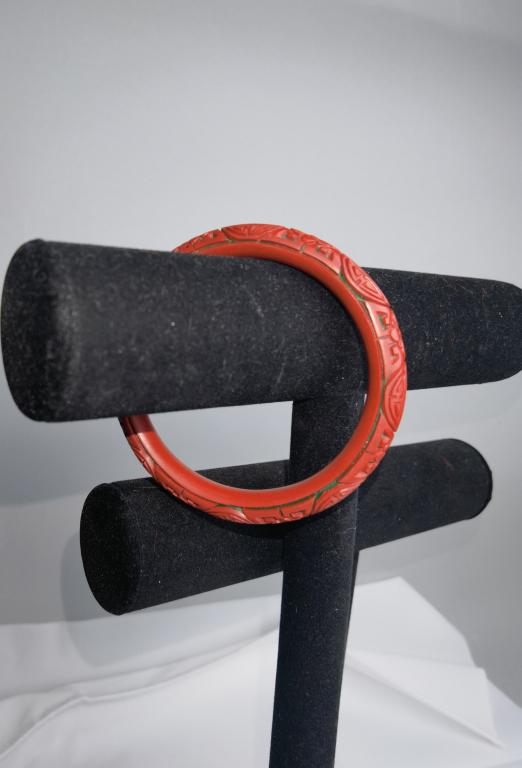 Chinese Cinnabar Carved Bangle Bracelet (1 of 2)