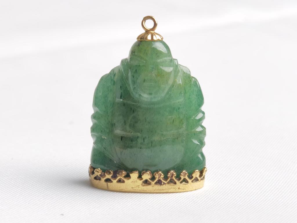 14K Gold Spinach Jade Buddha Pendant (1 of 2)