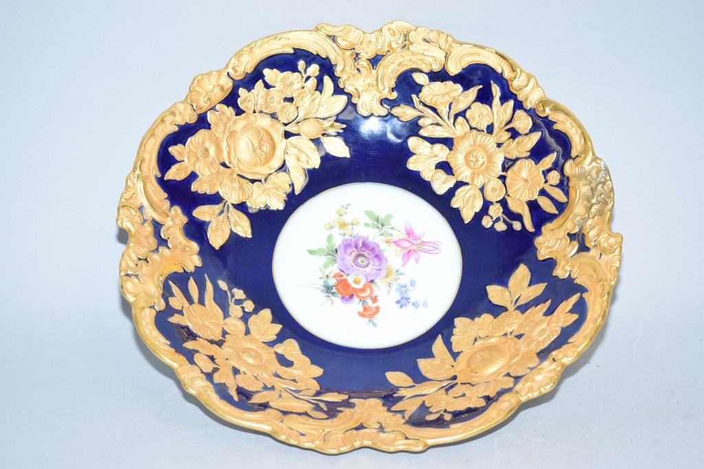 19th C. Meissen Gilt Blue Glaze Floral Plate (1 of 6)