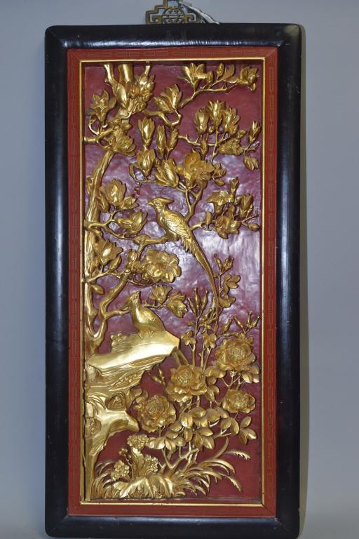 19-20th C. Chinese Gilt Wood Carved Hanging Plaque (1 of 4)