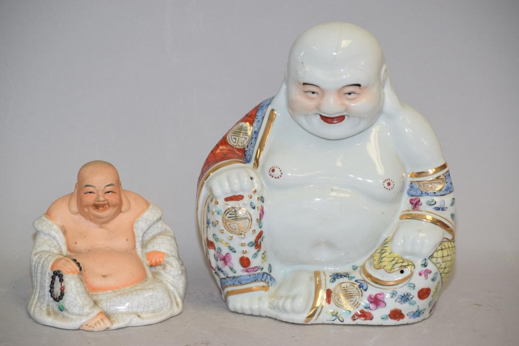 Two 19-20th C. Chinese Porcelain Famille Rose Buddha (1 of 6)