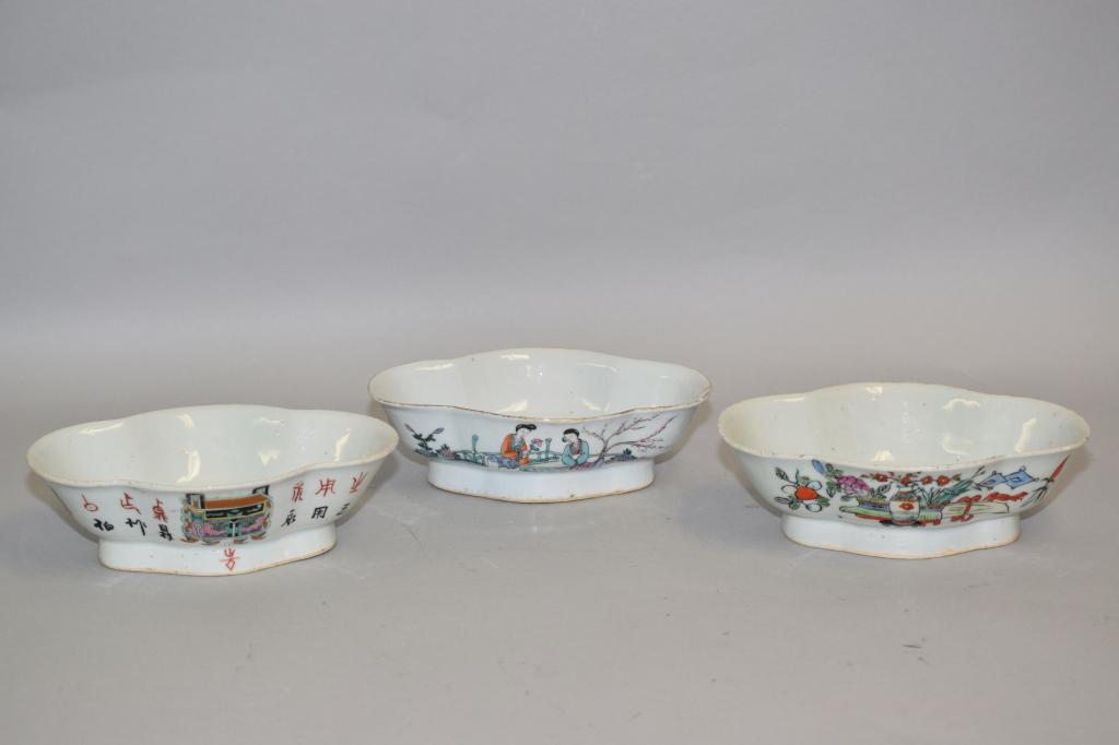 Three 19th C. Chinese Porcelain Famille Rose Bowls (1 of 10)