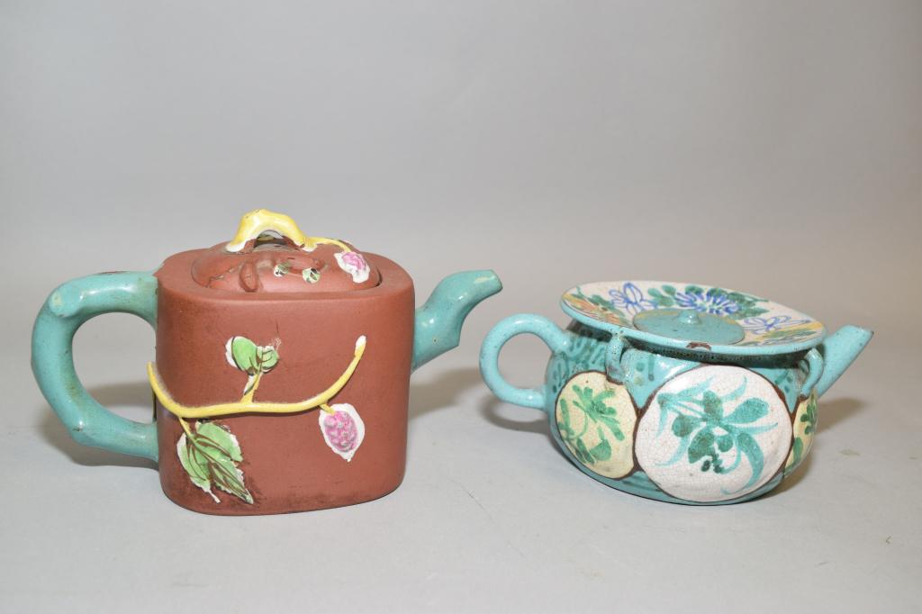 Two 19-20th C. Chinese Enameled YiXing ZiSha Teapots (1 of 5)