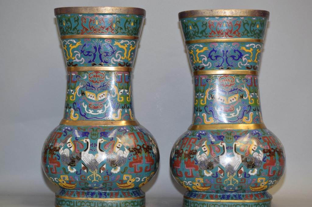 Pr. of Large Chinese Cloisonne Zun Vase (1 of 6)
