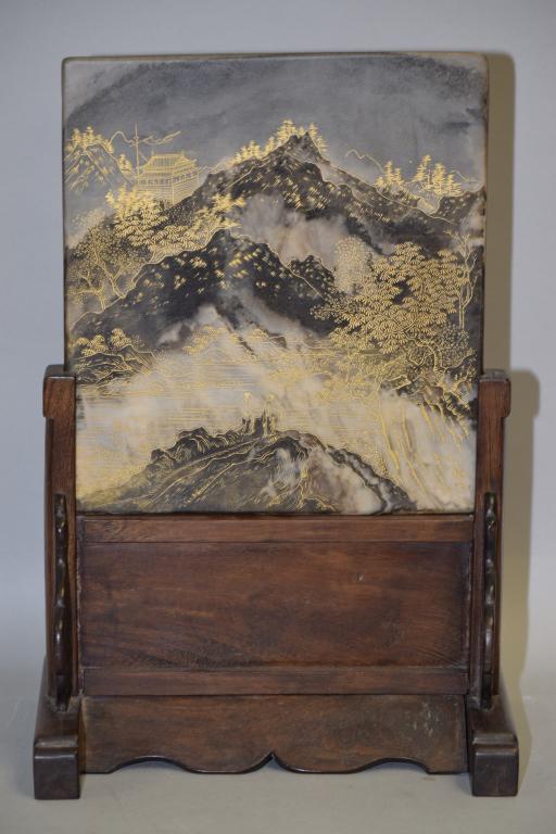 18-19th C. Chinese Relief Carved Soapstone Table Screen (1 of 10)