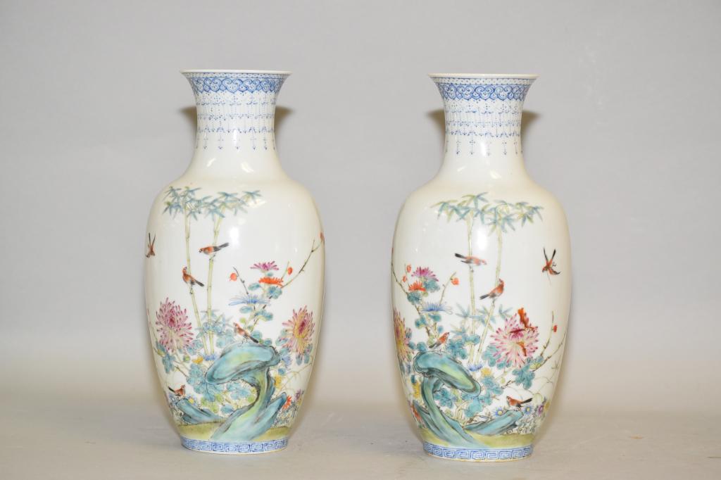 Pr. of Qing Chinese Porcelain Enamel Egg Shell Vases (1 of 8)