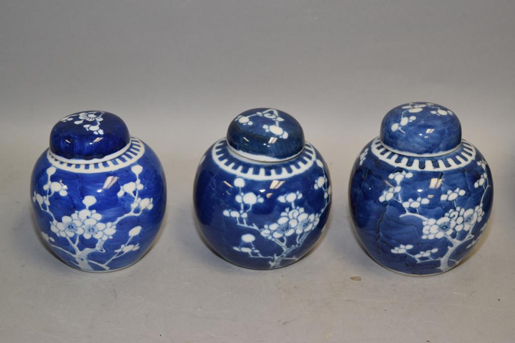Three Chinese Porcelain Export B&W Plum Jars (1 of 3)