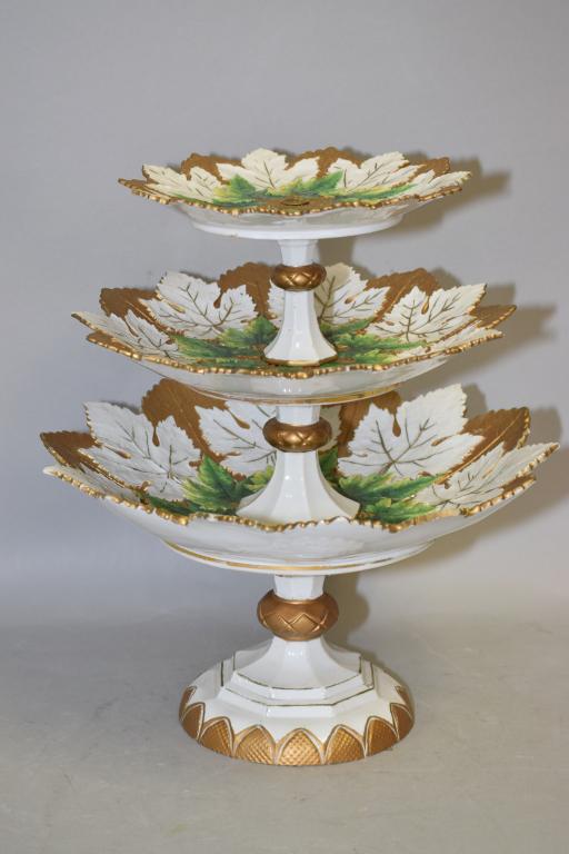 19th C. Meissen Porcelain Maple Leaf 3-Tier Cake Stand (1 of 7)