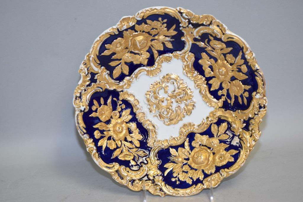 Large 19th C. Meissen Porcelain Gilt Floral Plate (1 of 7)