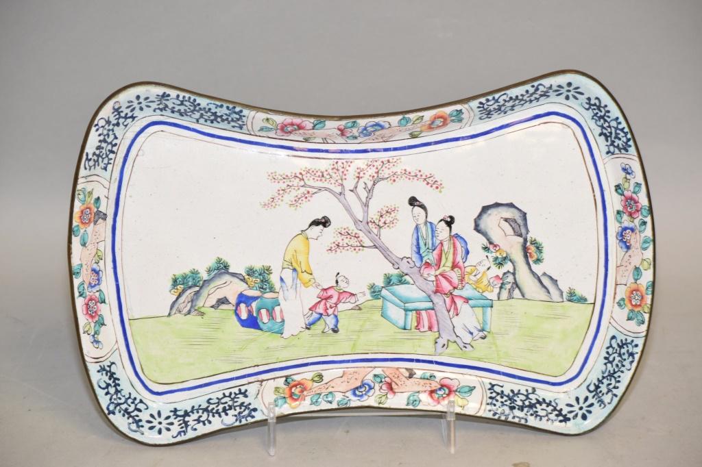 Qing Chinese Enamel over Bronze Long Plate (1 of 7)