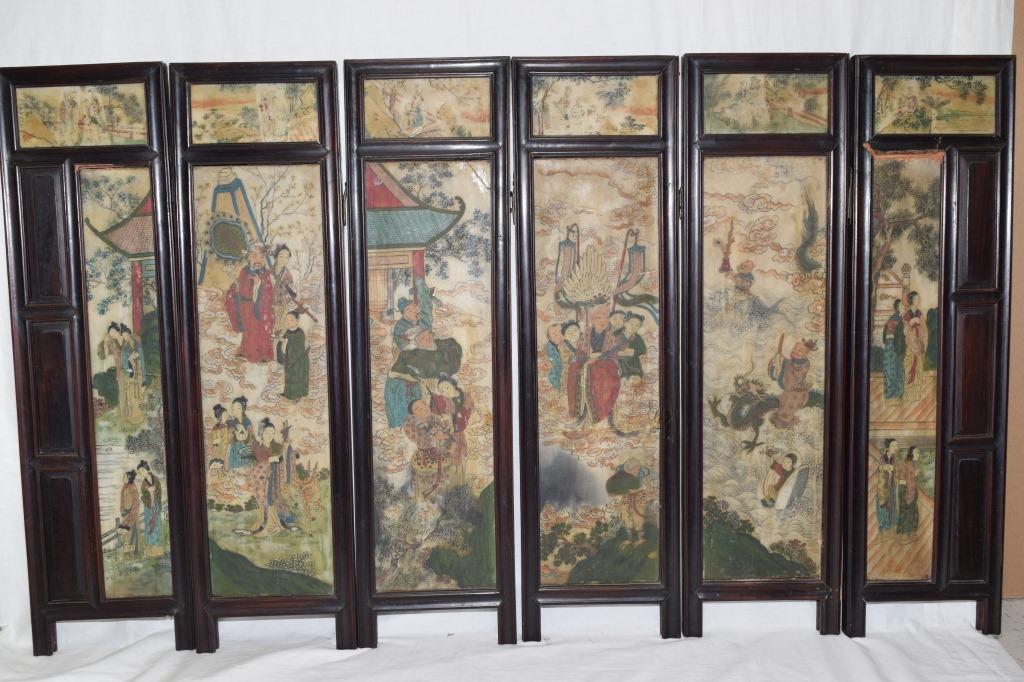 19th C. Chinese Painted Marble Hongmu Screen (1 of 13)