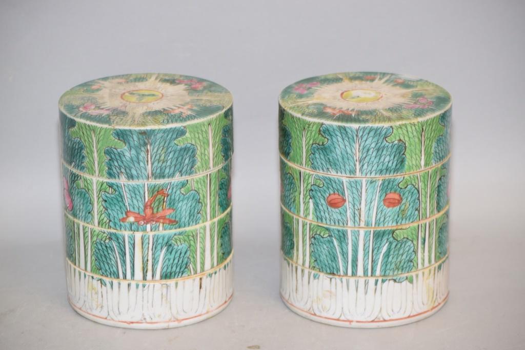 Pr. of 19-20th C. Chinese Porcelain Cabbage Boxes (1 of 3)
