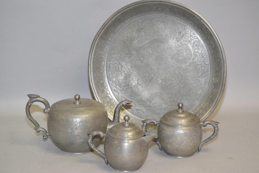 Four 19-20th C. Chinese Pewter Tea Ware, YanJiXing (1 of 13)