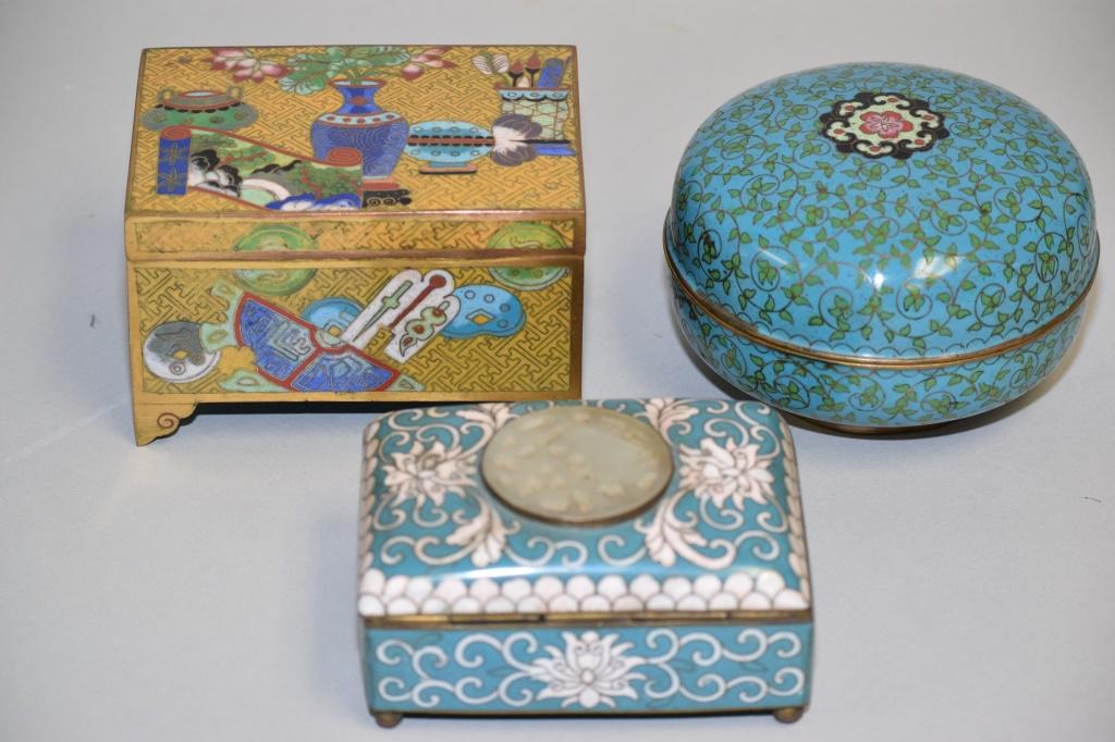 Three 19-20th C. Chinese Cloisonne Boxes (1 of 6)