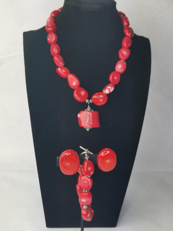 Natural Red Coral Bead Jewelry Set (1 of 2)