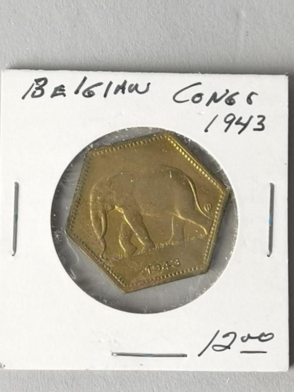 1943 Belgian Congo 2 Franc Coin: 1943 Belgian Congo 2 Franc Coin