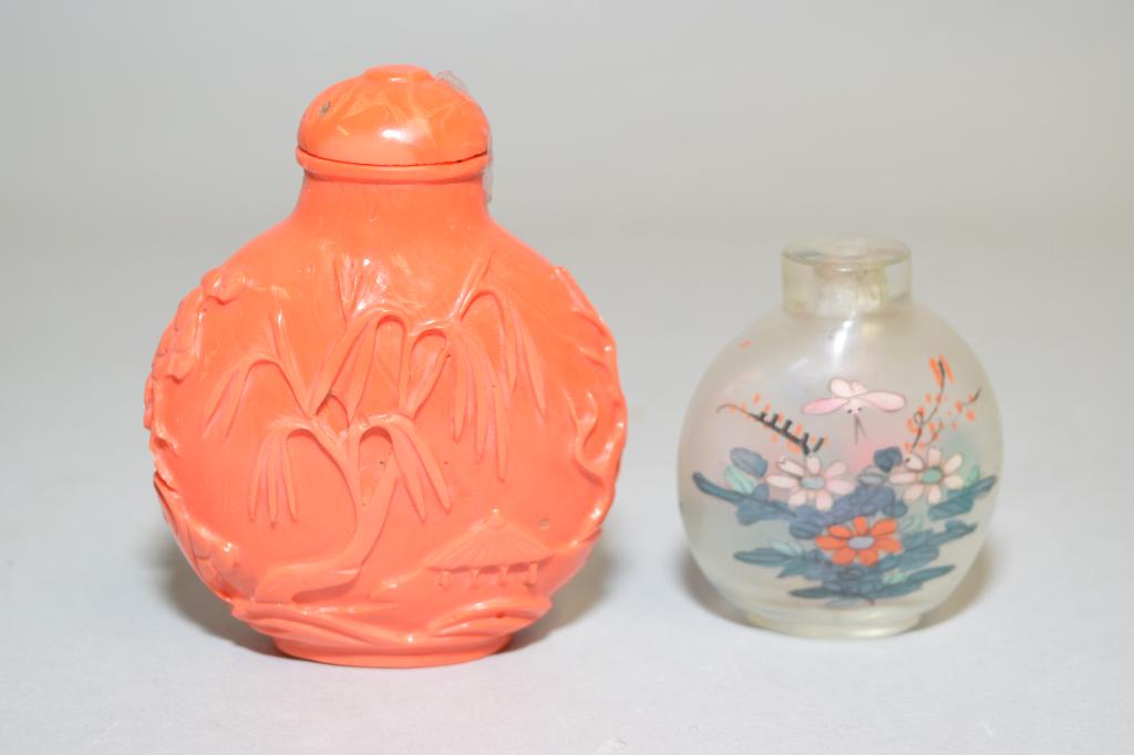 Chinese Red Peking Glass and Reverse Painted Snuff (1 of 2)