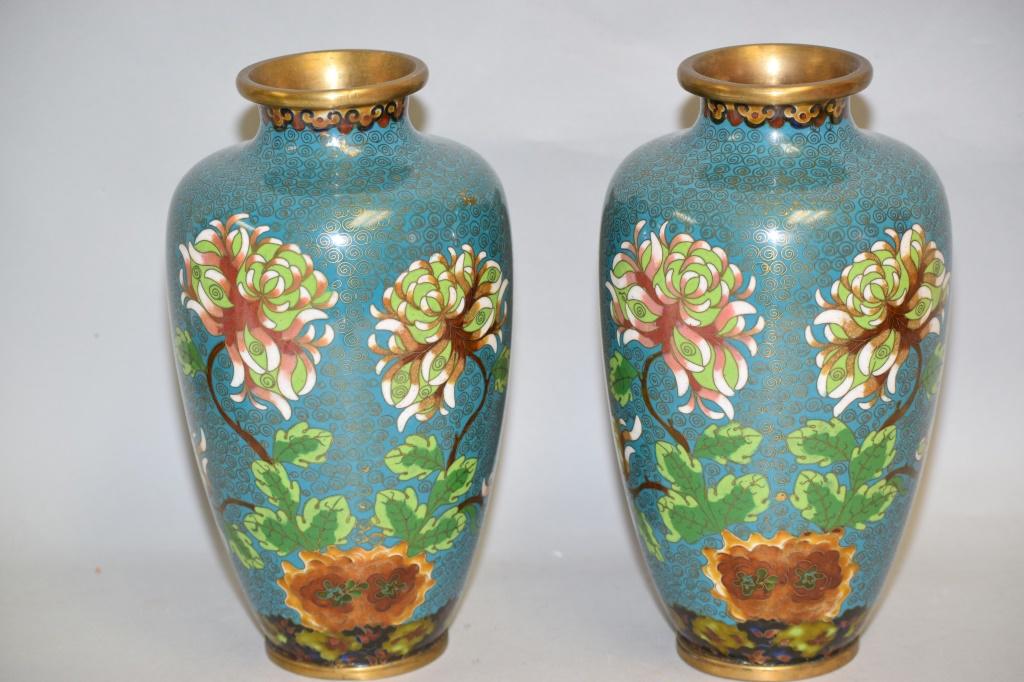 Pr. of Chinese Cloisonne Vases (1 of 6)