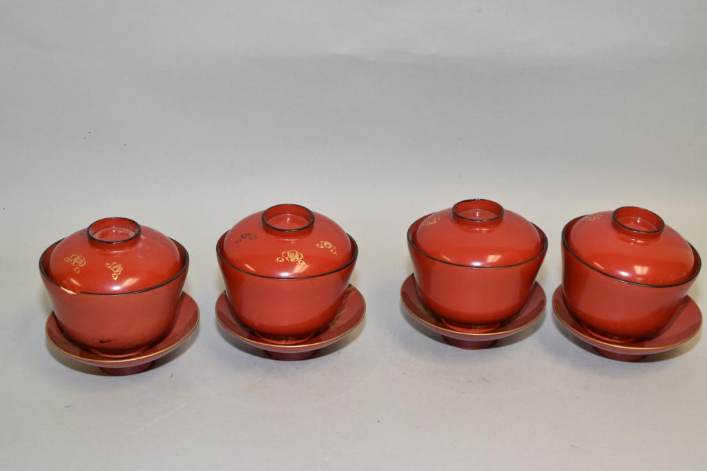 Four 19-20th C. Japanese Maki-e Lacquer Tea Cups (1 of 2)