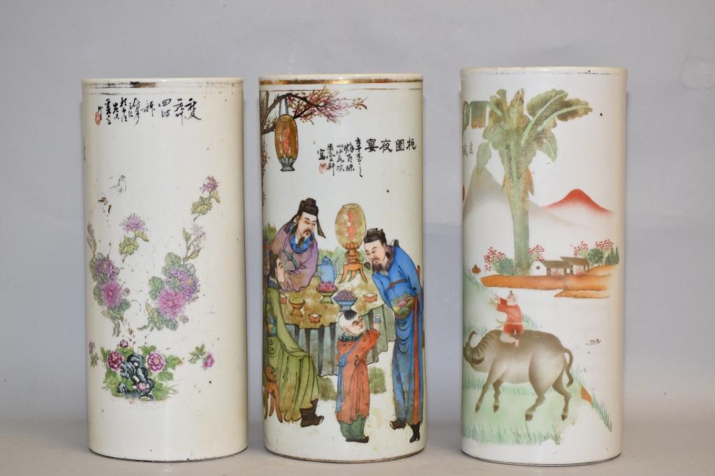 Three 19th C. Chinese Porcelain Famille Rose Hat S (1 of 4)