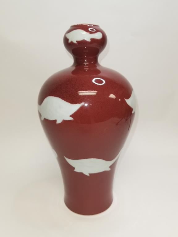 Chinese Porcelain Pate-sur-Pate Red Glaze Vase (1 of 3)